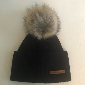 Black women's Catherine Maldeino Beanie with Faux Pom Pom...